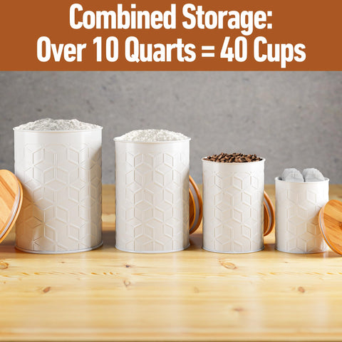 Bamboo handles on HB Design Co canisters for comfortable, spill-free opening