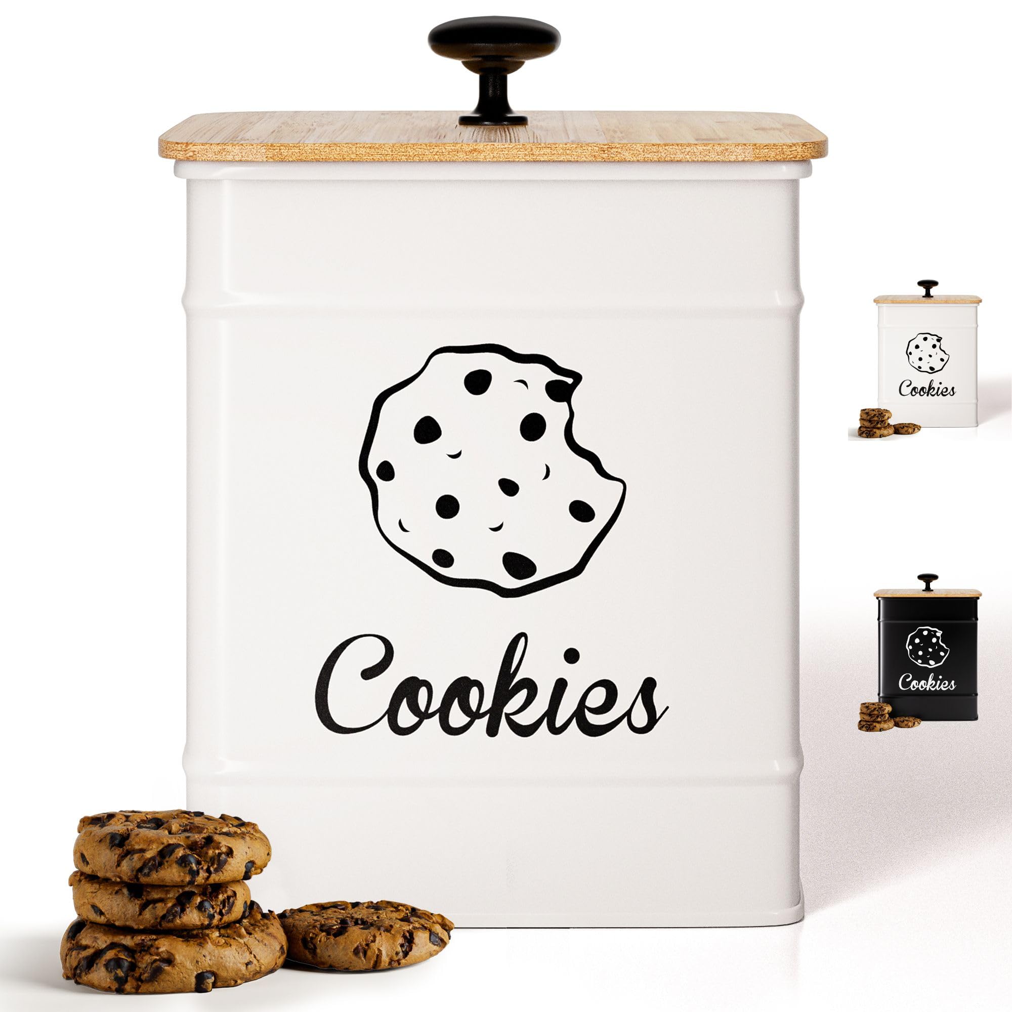 HB Design Co. cookie jar with airtight bamboo lid keeps cookies fresh on the counter.