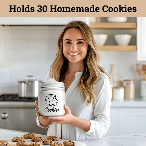 HB Design Co. matte white ceramic jar complements farmhouse-style kitchens.