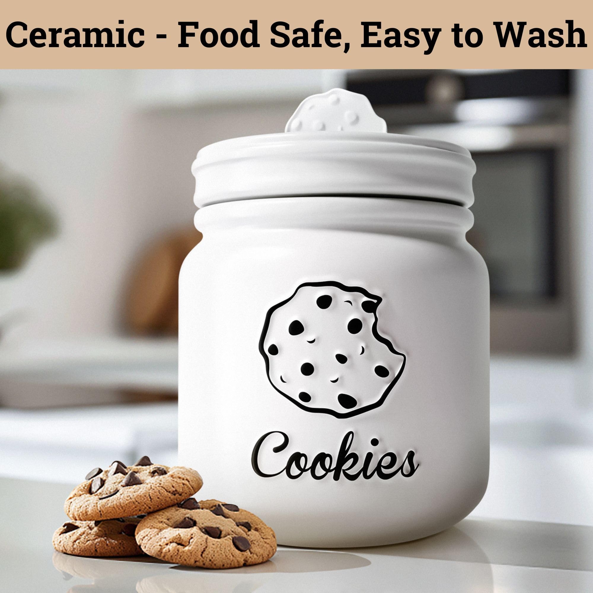 HB Design Co. cookie jar features rubber-sealed lid to minimize moisture exposure.