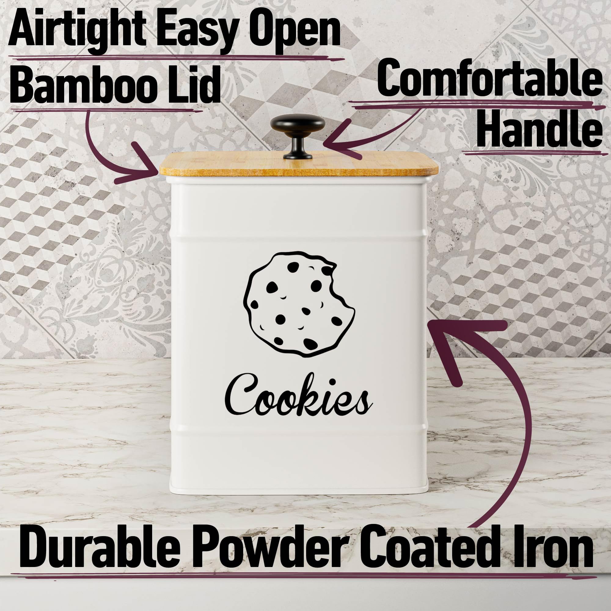 HB Design Co. white matte finish cookie jar showcases a stylish, space-saving kitchen display.