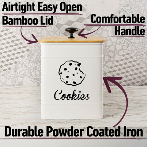 HB Design Co. white matte finish cookie jar showcases a stylish, space-saving kitchen display.