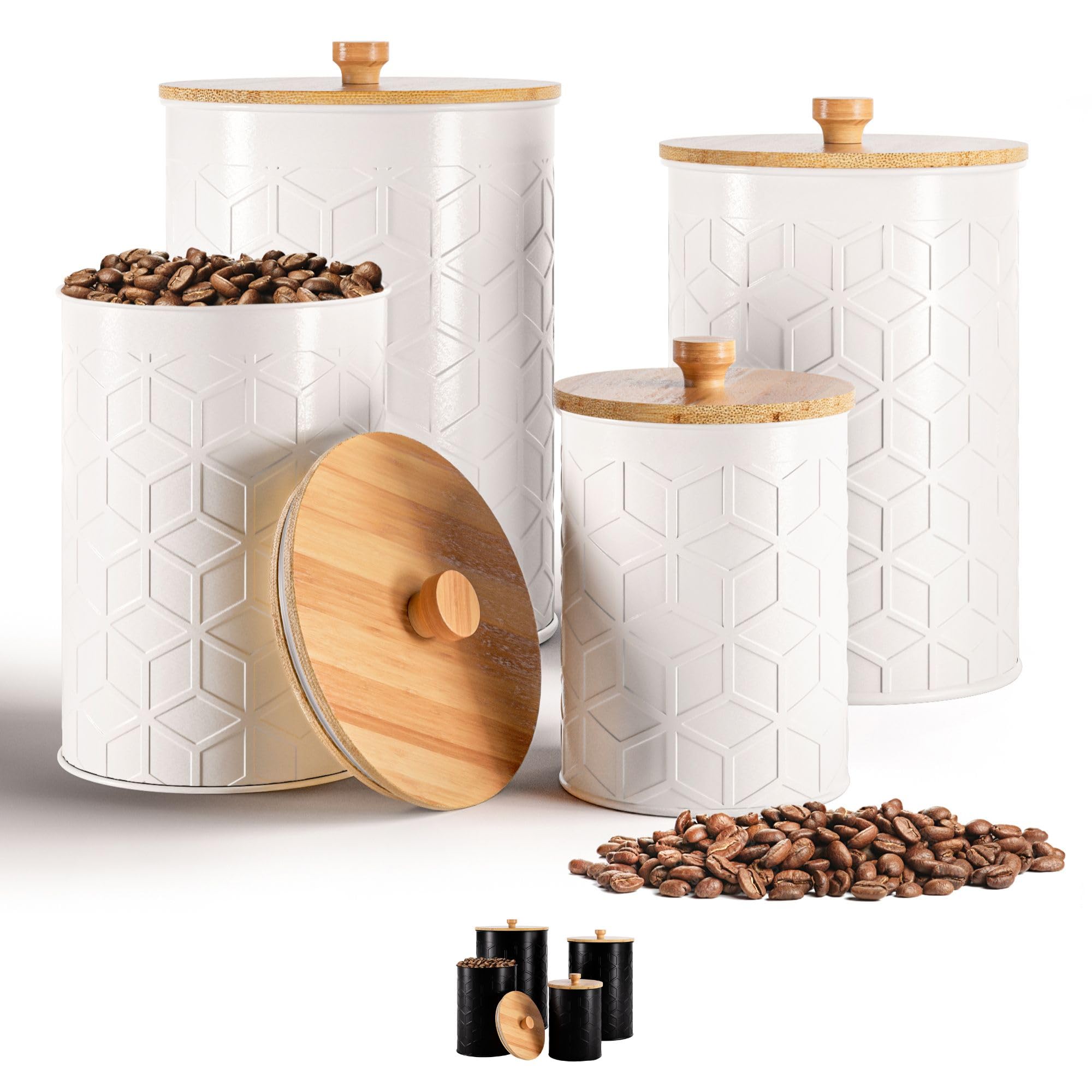 HB Design Co kitchen canisters set of four on countertop with textured iron finish for organized pantry