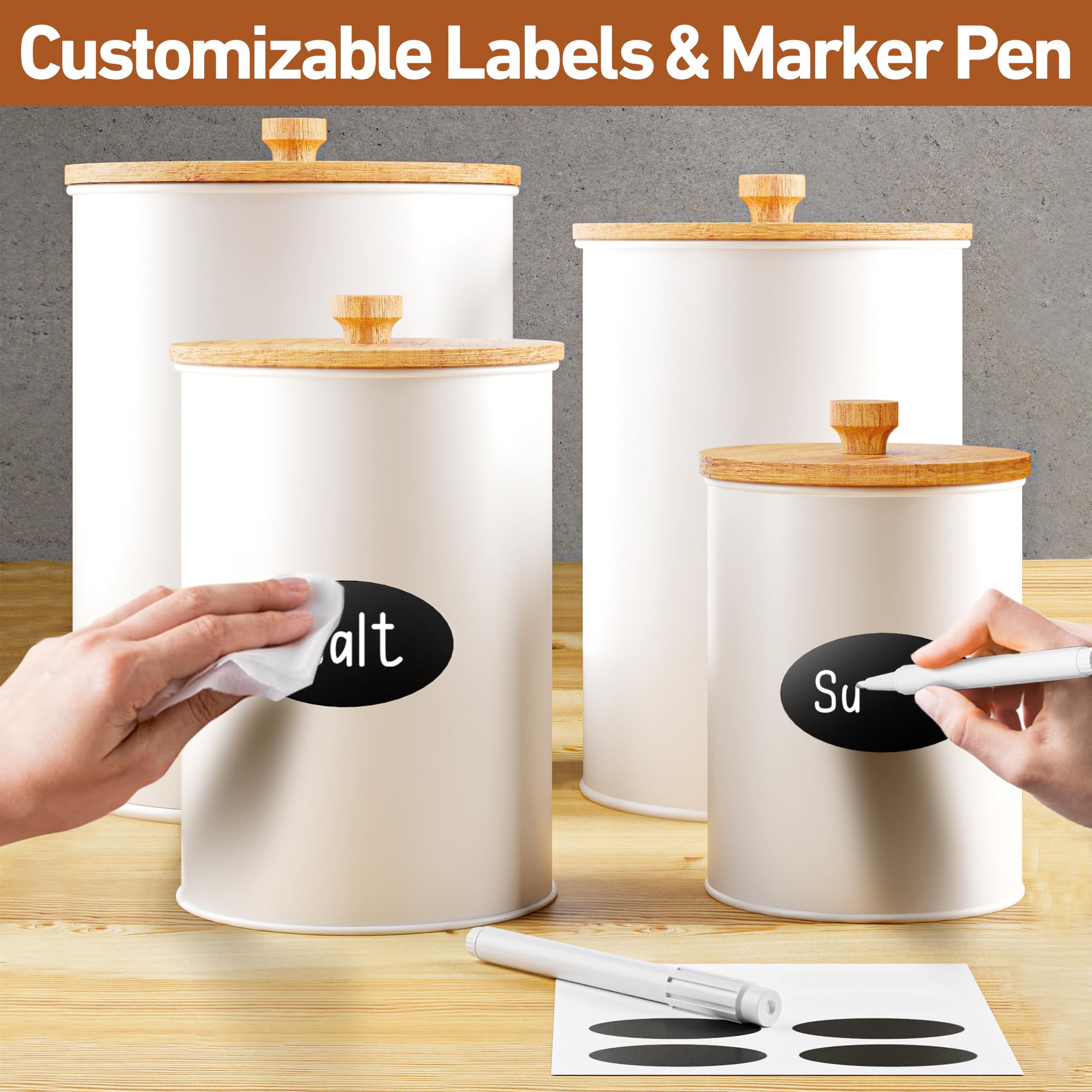 HB Design Co canisters with large mouths for measuring cup use.