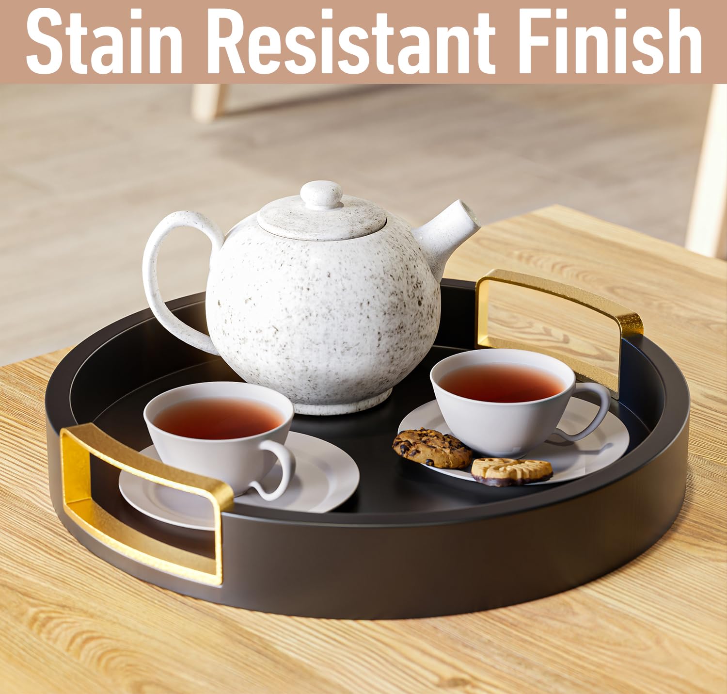 HB Design Co round tray decor display on coffee table for stylish organization