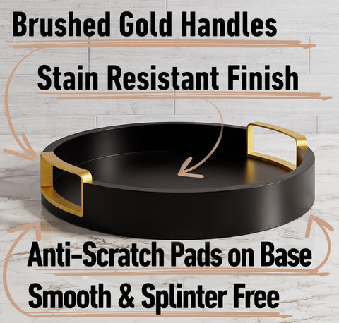 HB Design Co round tray side handles detail showing sturdy gold accents