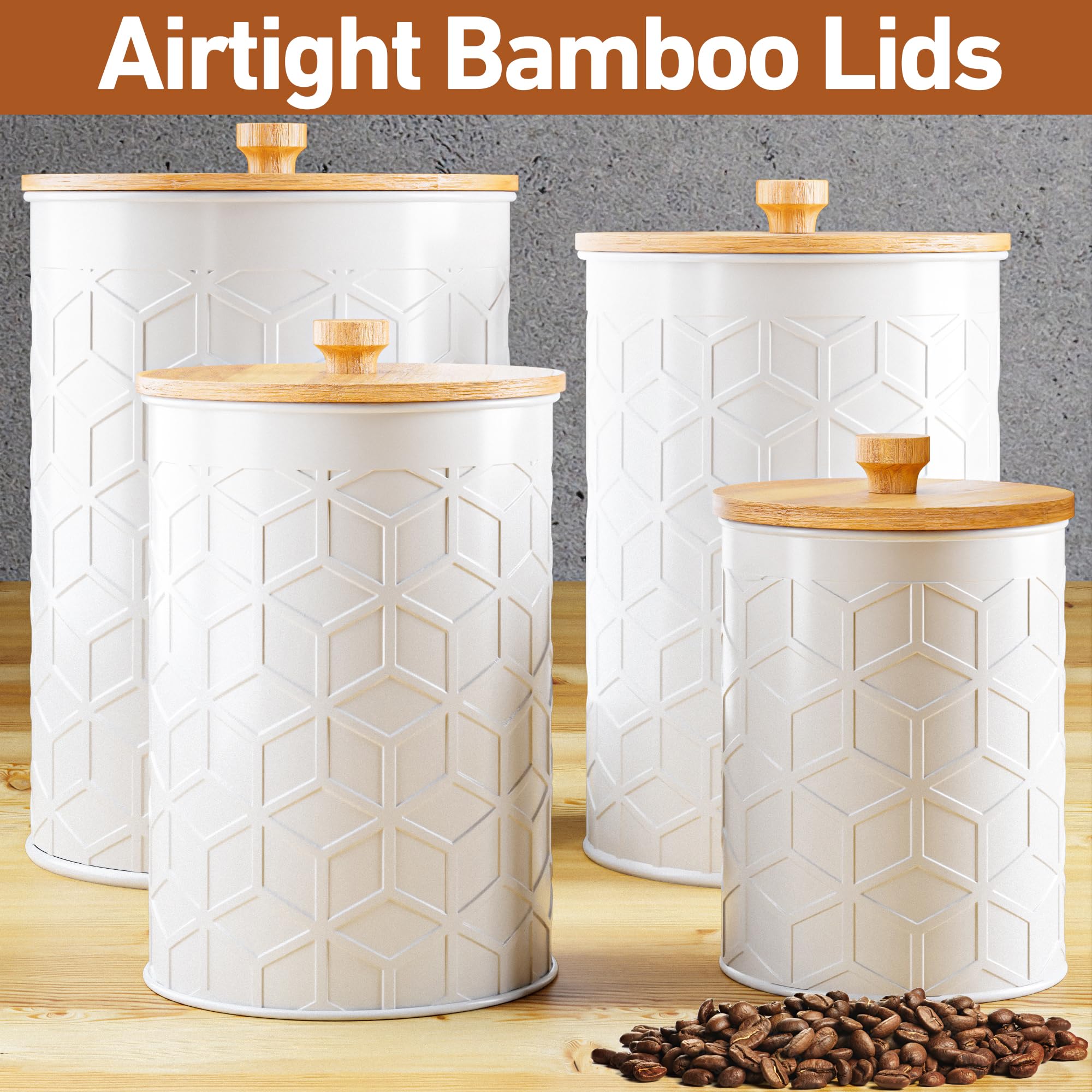 Matte white textured finish HB Design Co canisters add farmhouse or modern charm