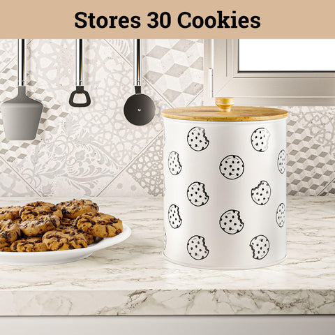 HB Design Co. white iron cookie tin adds farmhouse charm to any shelf