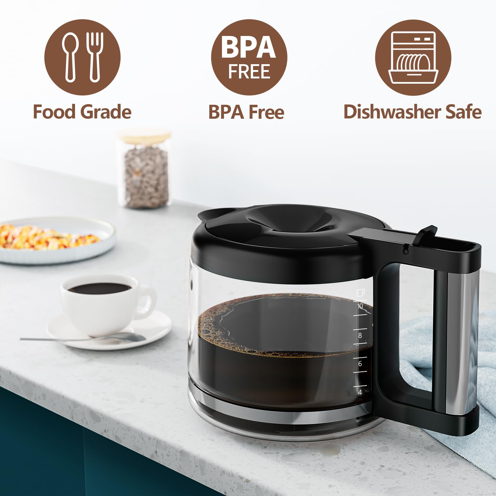 HBcyole 10-cup carafe top view shows clear glass for monitoring coffee levels