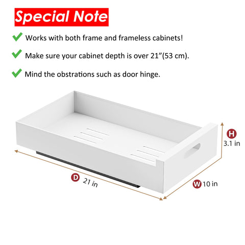 HBL' 10-inch wide roll-out drawer with smooth action under cabinet.
