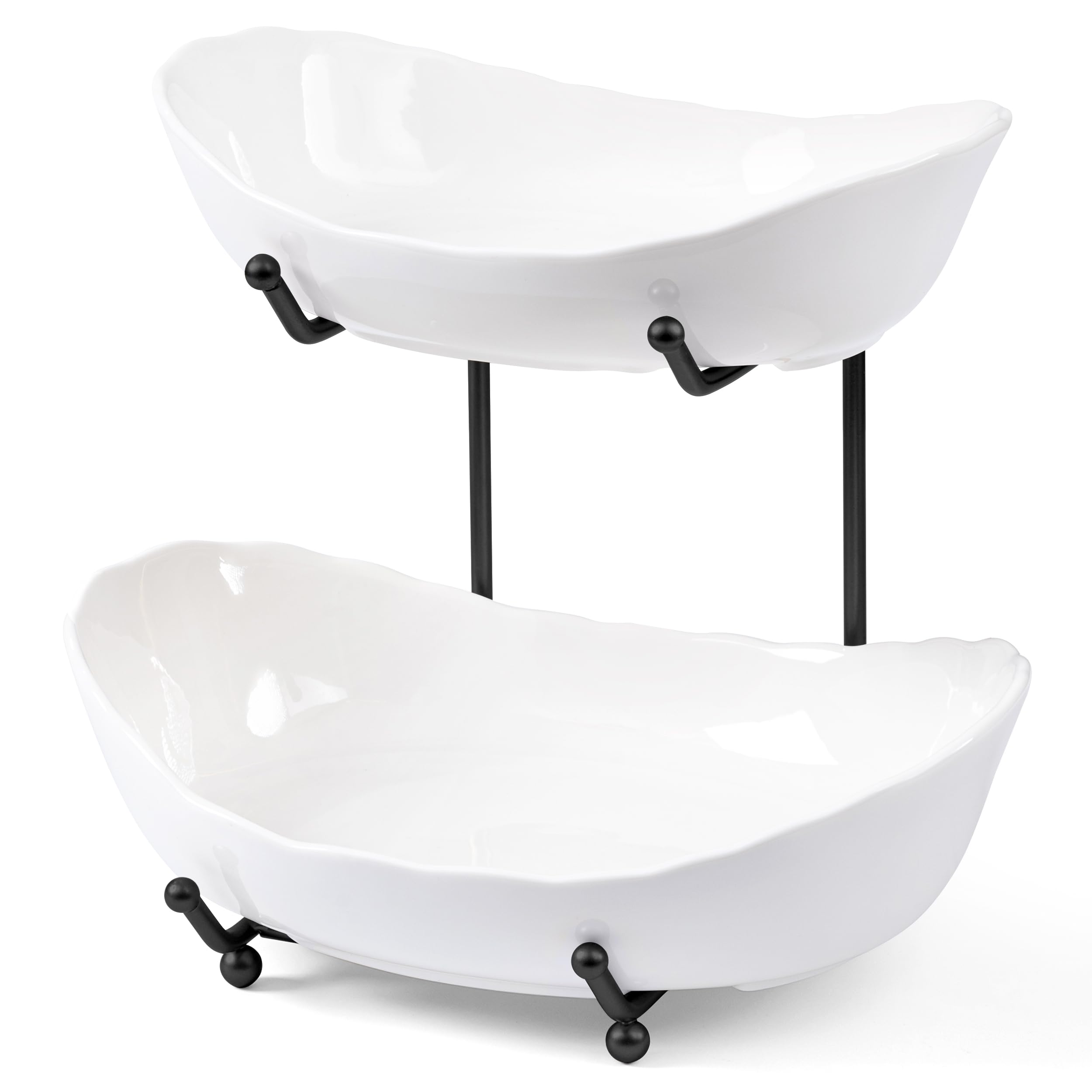 HBlife 3-tier ceramic fruit bowl with a glossy finish for stylish kitchen counter organization.