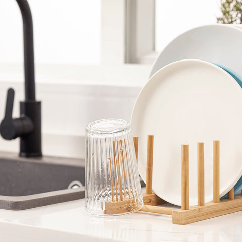 HBlife bamboo cutting board storage rack keeps boards tidy