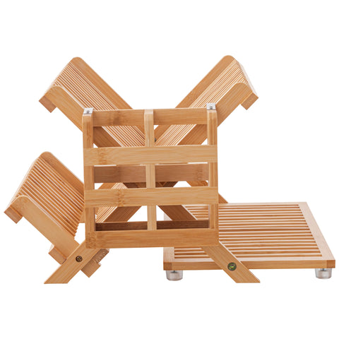 HBlife bamboo dish drying rack with 3-tier folding saves counter space.