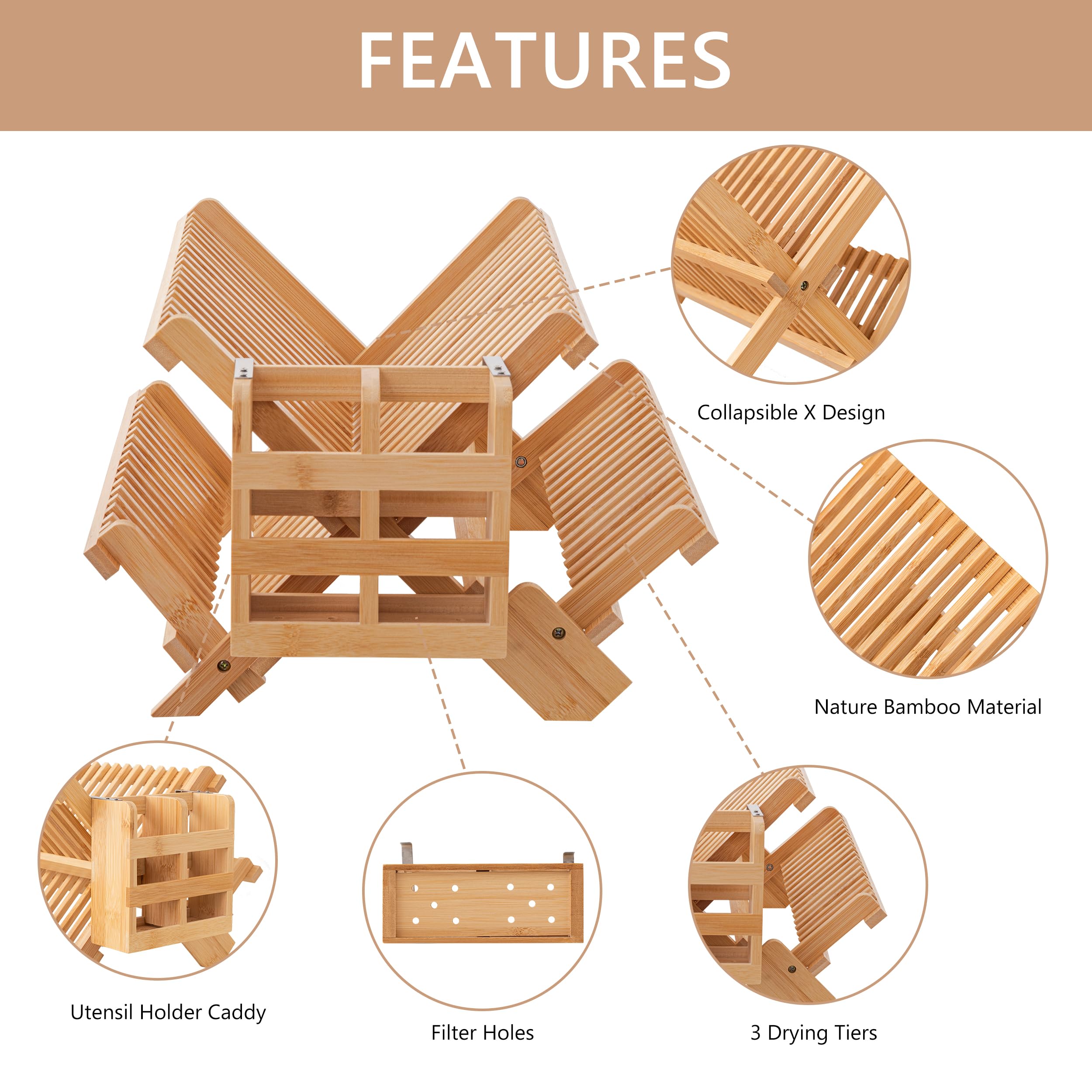 HBlife bamboo dish rack on countertop adds natural chic touch to your kitchen.