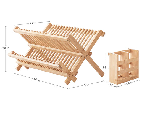 HBlife bamboo dish rack open dimensions, fits up to 18 plates on the top tier.
