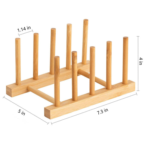 HBlife bamboo plate lid slot rack organizes flatware and lids after washing.