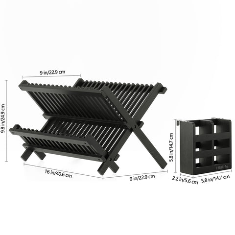 HBlife bamboo dish rack shows natural wood with durable black finish.