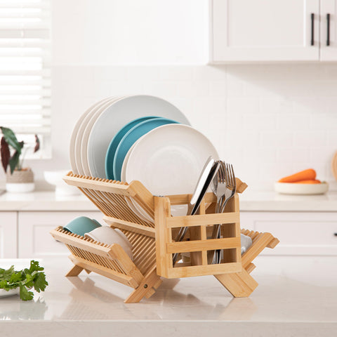 HBlife dish rack folding design folds flat for effortless storage when not in use.