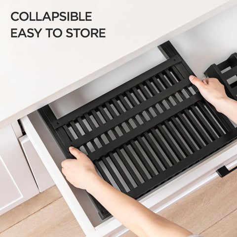 HBlife upper tier storing plates on the rack surface.