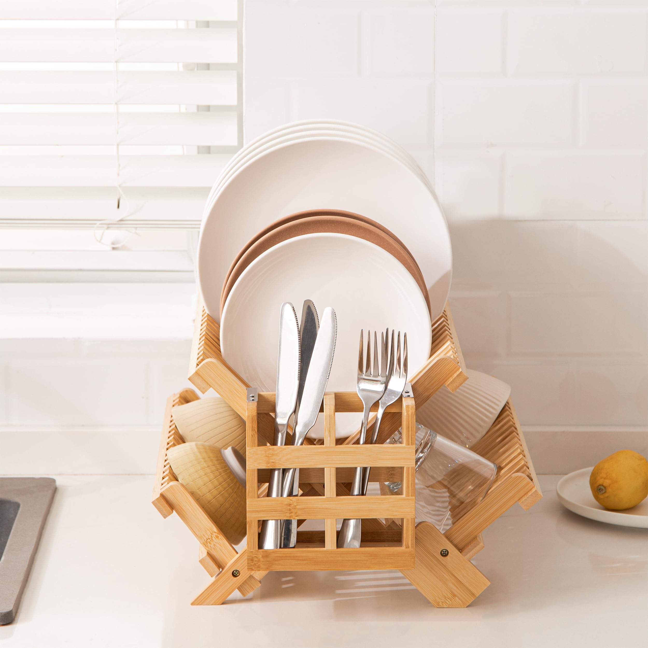 HBlife dish rack utensil holder 2-section keeps flatware organized while drying.