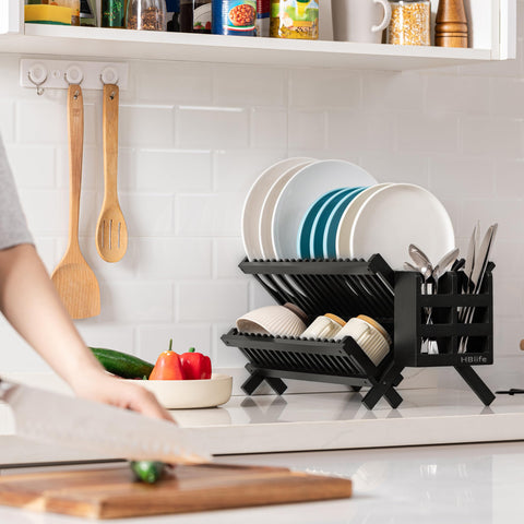 HBlife two-section utensil holder attached to bamboo rack.