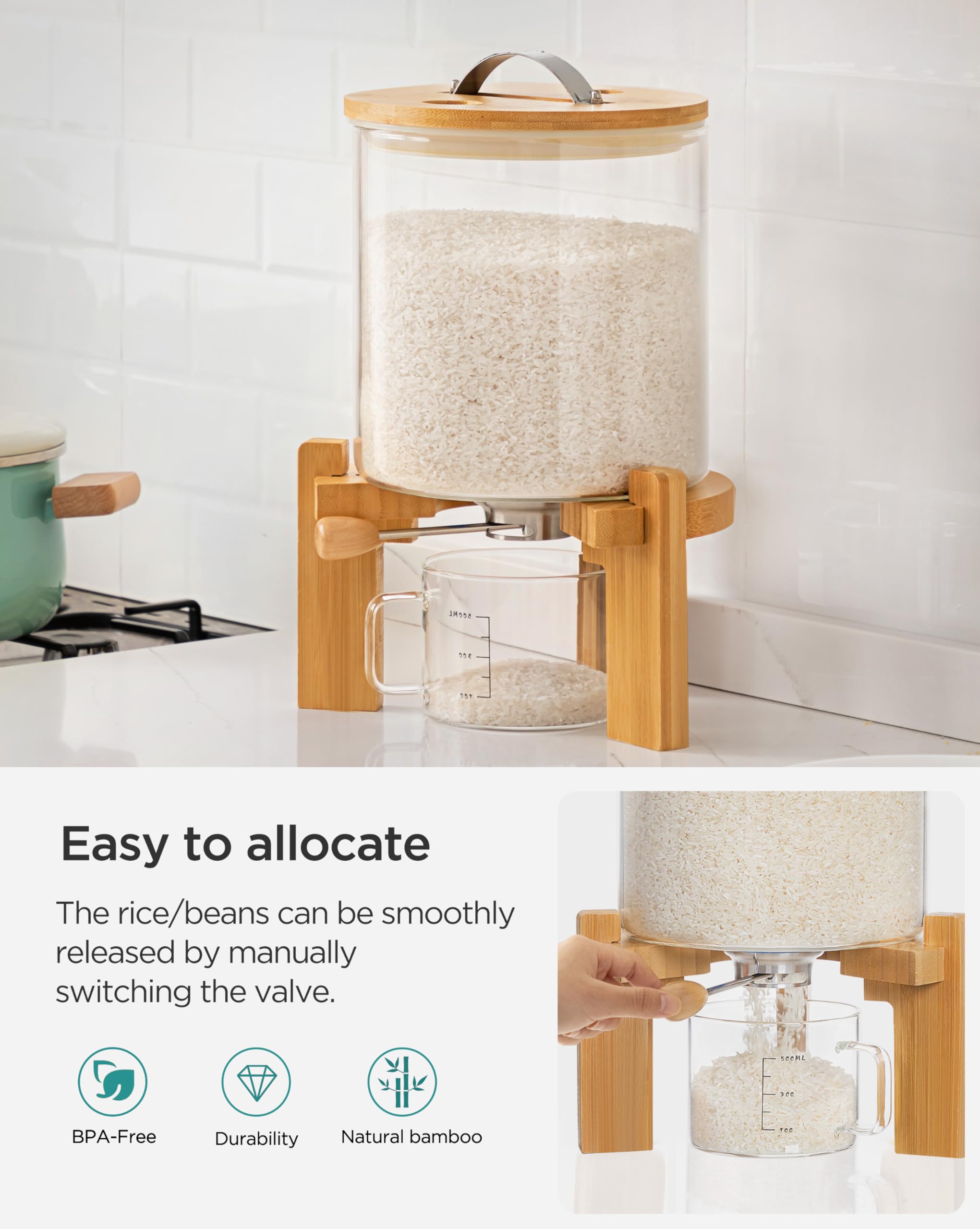 HBlife pantry storage glass bin keeps flour and cereal neatly organized.