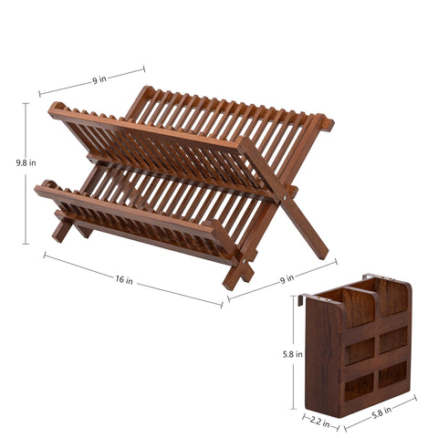 HBlife teak rack lower tier holds mugs for compact drying.