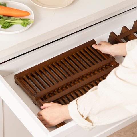 HBlife teak rack features an X-shape folding design to save space.