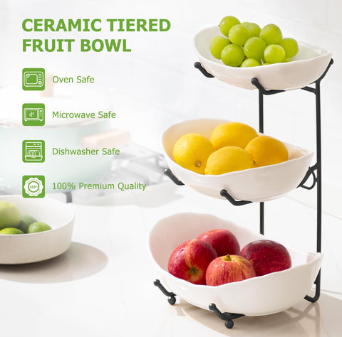 HBlife tiered fruit platter display neatly showcases fresh produce and reduces counter clutter.
