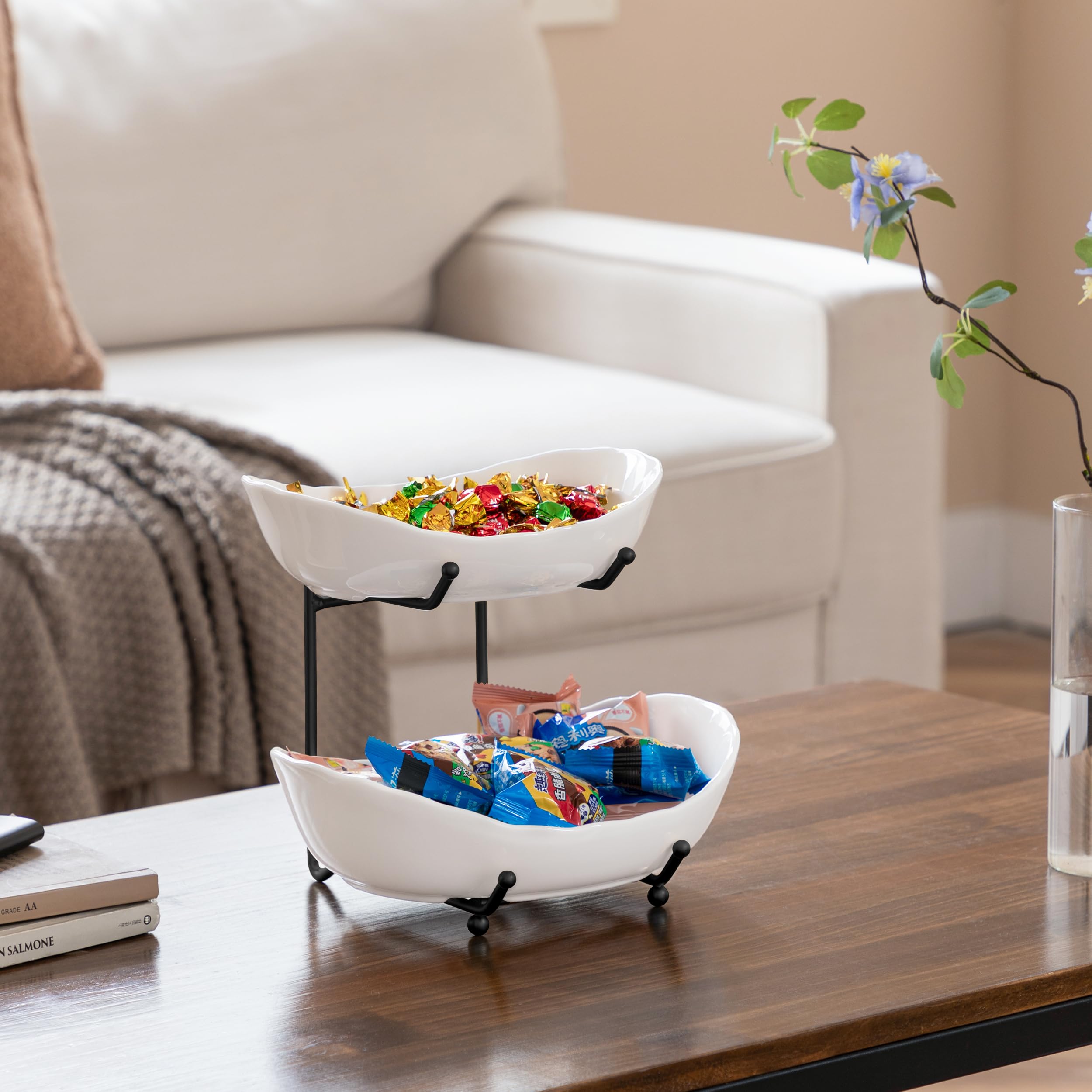 HBlife tiered fruit platter serves snacks elegantly at gatherings.