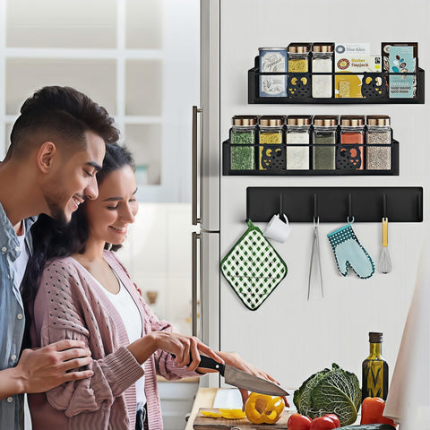 HCBaoXGui large magnetic shelf mounted on fridge door for organized jars.