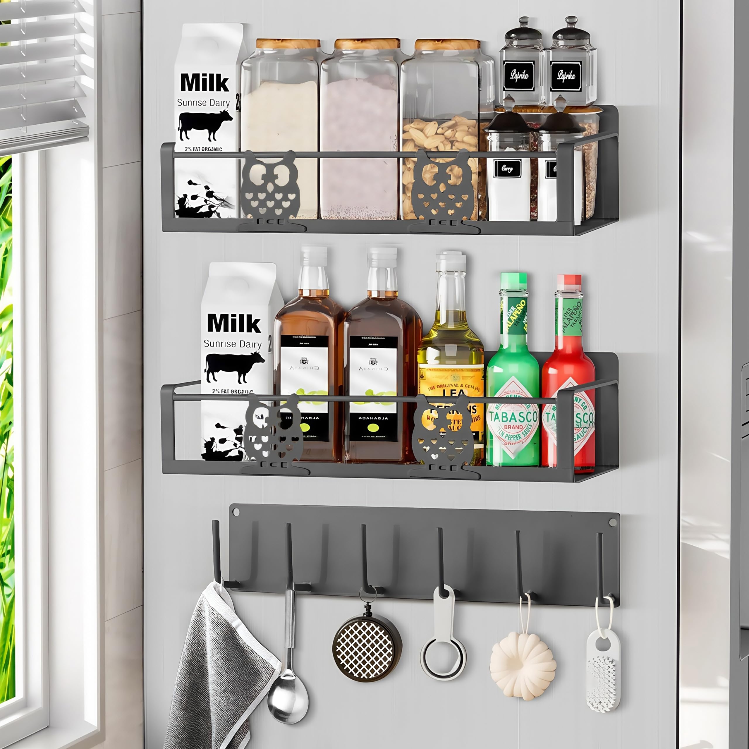HCBaoXGui spice rack for fridge with owl-gray finish keeps spices organized and reachable.