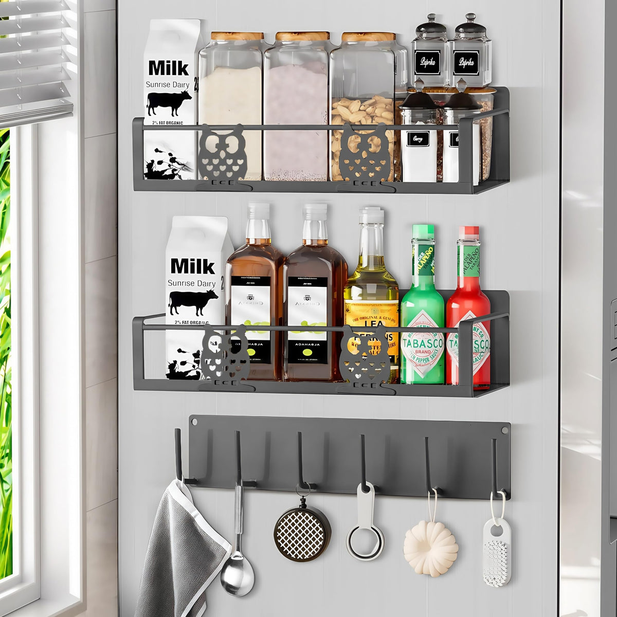 HCBaoXGui spice rack for fridge with owl-gray finish keeps spices organized and reachable.