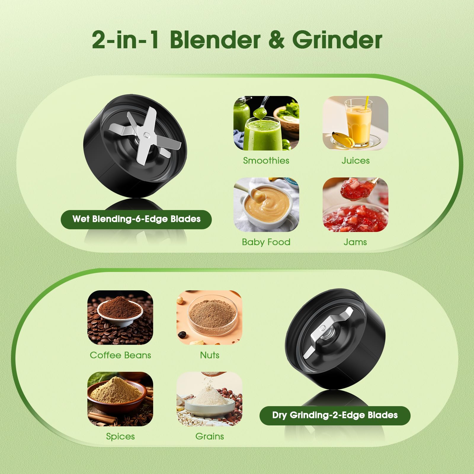 H-Duka Smoothie Blender includes a 2-blade grinder for nuts and spices.