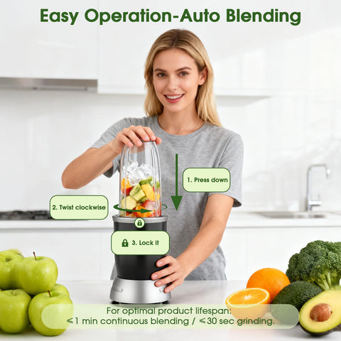 H-Duka Smoothie Blender comes with three portable cups and lids for on-the-go drinks.