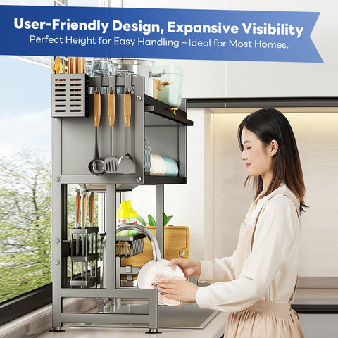 Hdrriozu space-saving rack keeps countertops tidy during daily use.