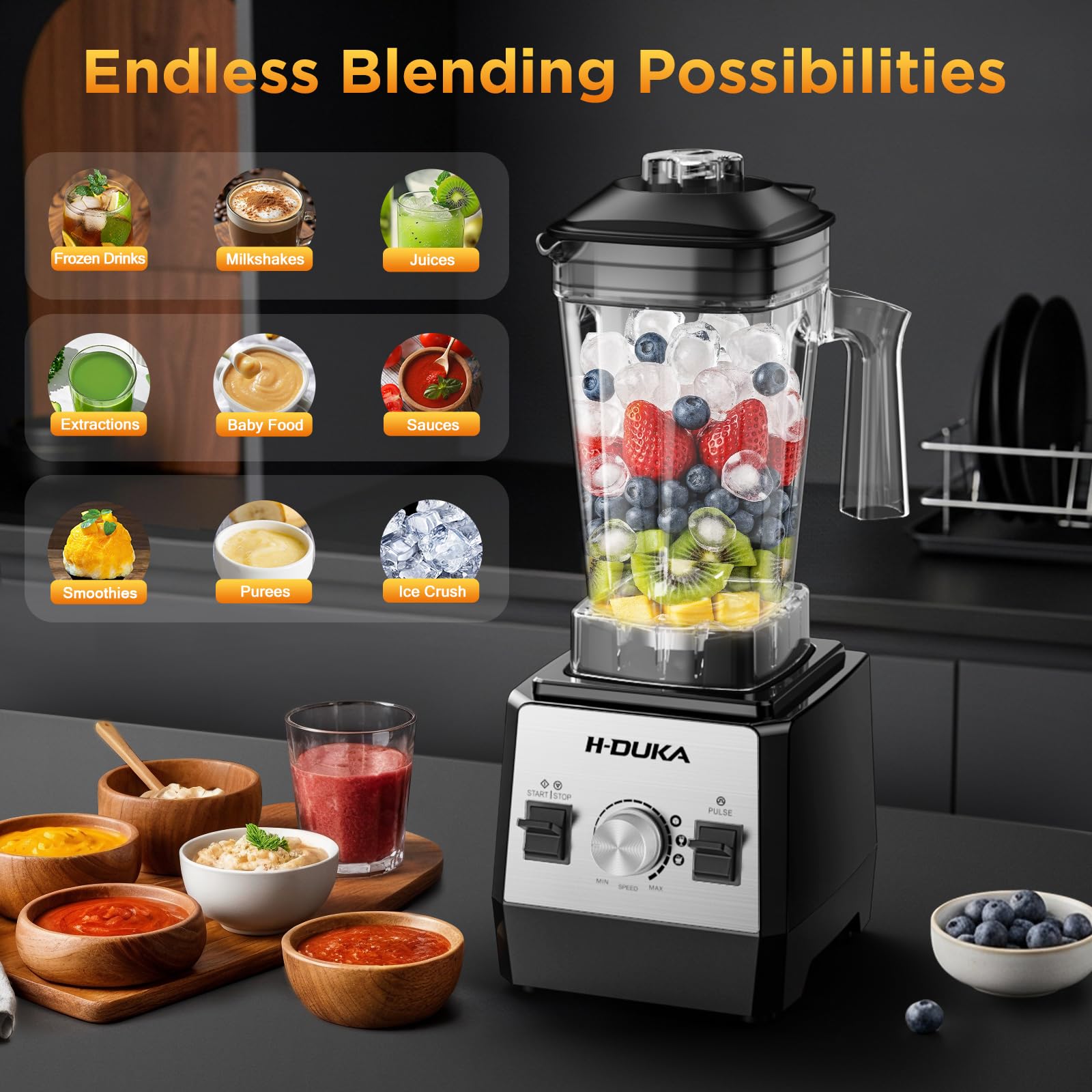 H-Duka Blender with 64 Oz capacity for family-sized beverages.