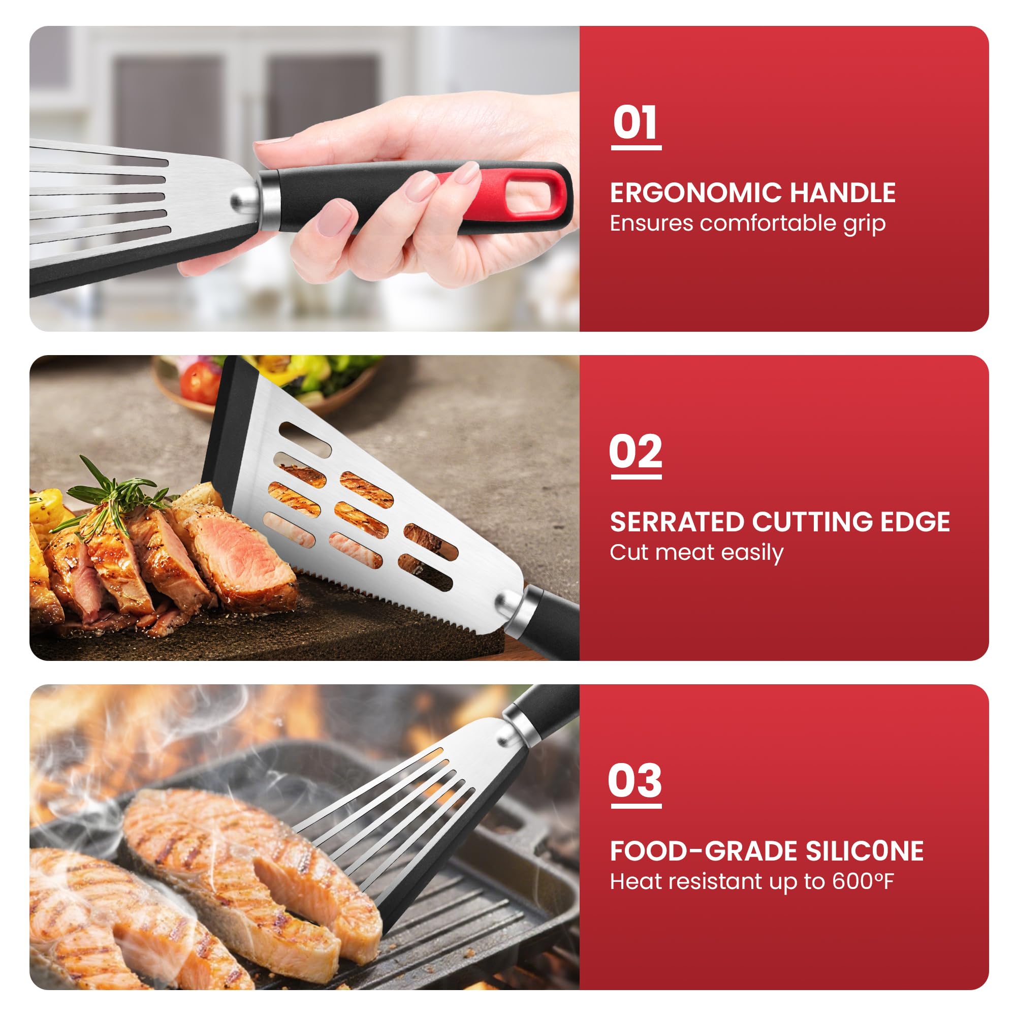 HE-SANQI ergonomic silicone handle provides comfortable grip during long cooks