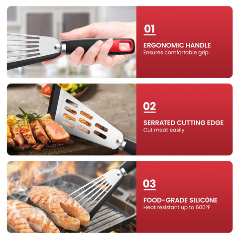 HE-SANQI ergonomic silicone handle provides comfortable grip during long cooks