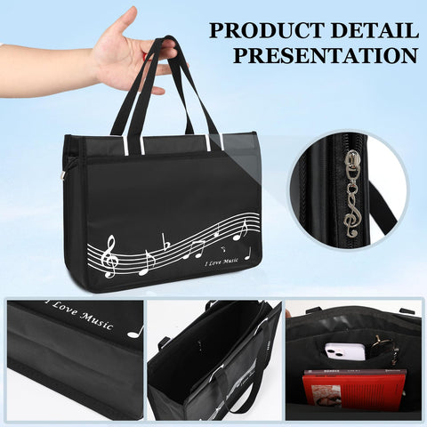 Headsitg musical notes tote bag central zipper pocket keeps belongings organized.
