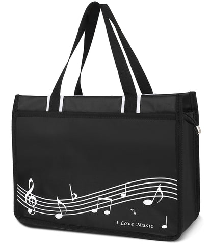 Headsitg musical notes tote bag front pocket, ideal for quick-access items.