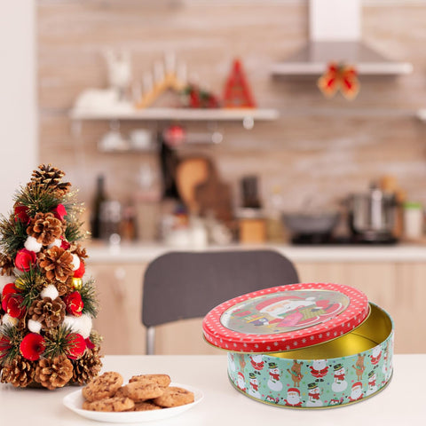 Healifty Christmas tinplate box top view showing a multi-color lid for festive storage.