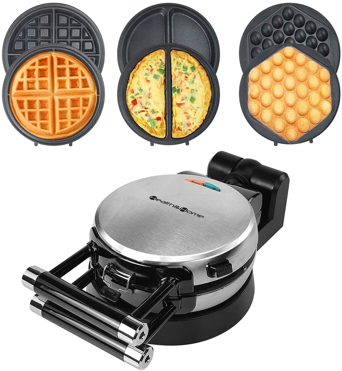 Health and Home 3-in-1 waffle maker with rotating base for even cooking.