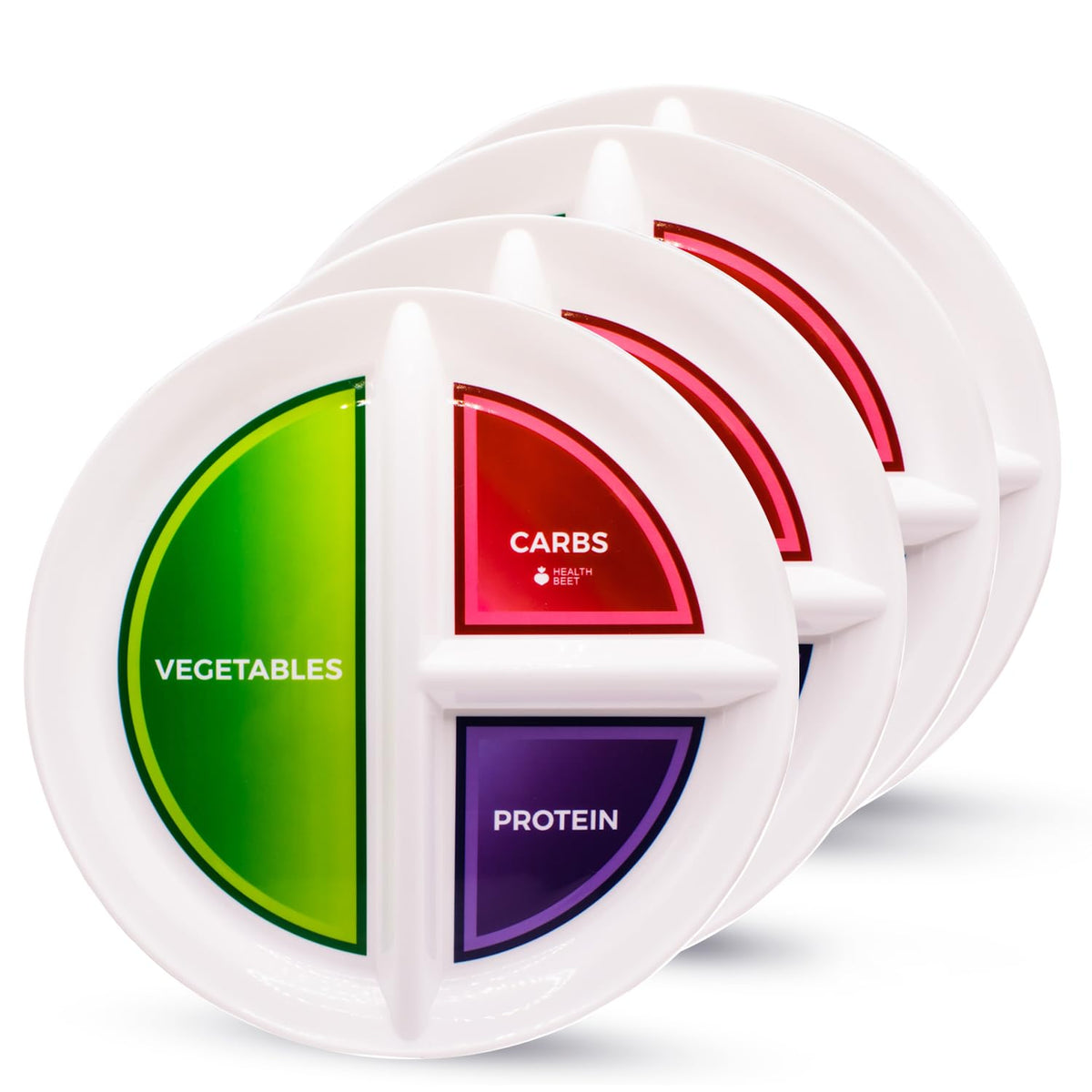 Health Beet 10-inch diabetic portion plate shows three sections for balanced meals.