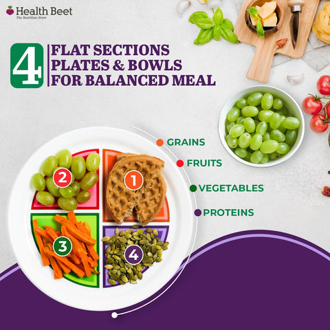 Health Beet four-section portion plate simplifies meal planning.
