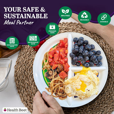 Health Beet microwave-safe plate ready for quick reheats.