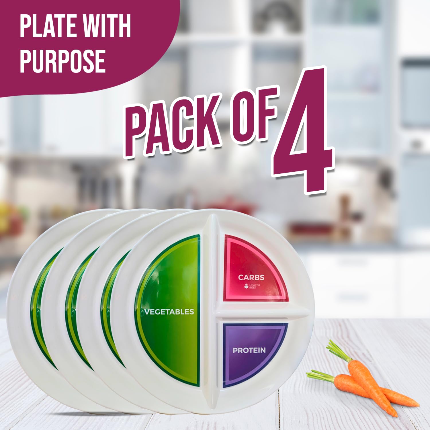 Health Beet portion plate veggie section highlights vegetable portions for colorful, healthy plates.