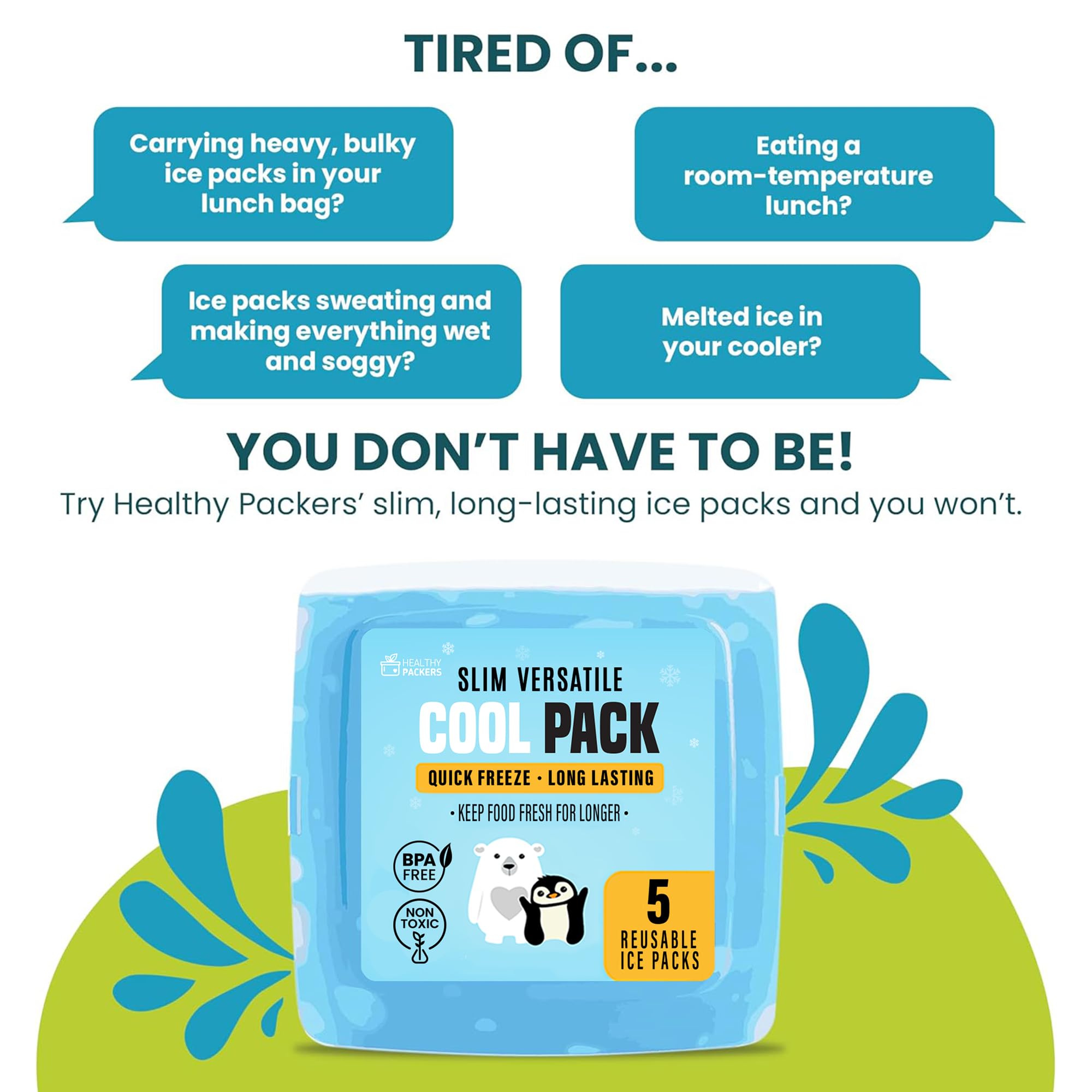 Healthy Packers ice pack inside a lunch box keeps snacks fresh.