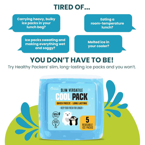 Healthy Packers ice pack inside a lunch box keeps snacks fresh.