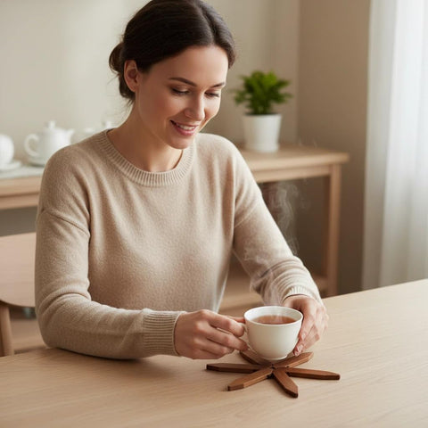 Heaocv gift-ready wooden trivet set suitable for housewarmings and holidays.